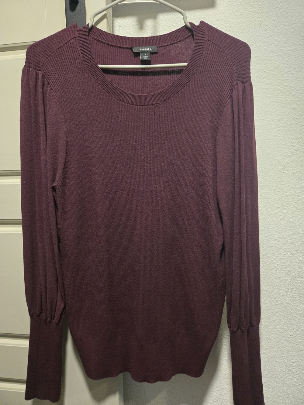 Halogen Plum Long Sleeve Crewneck Knit Top